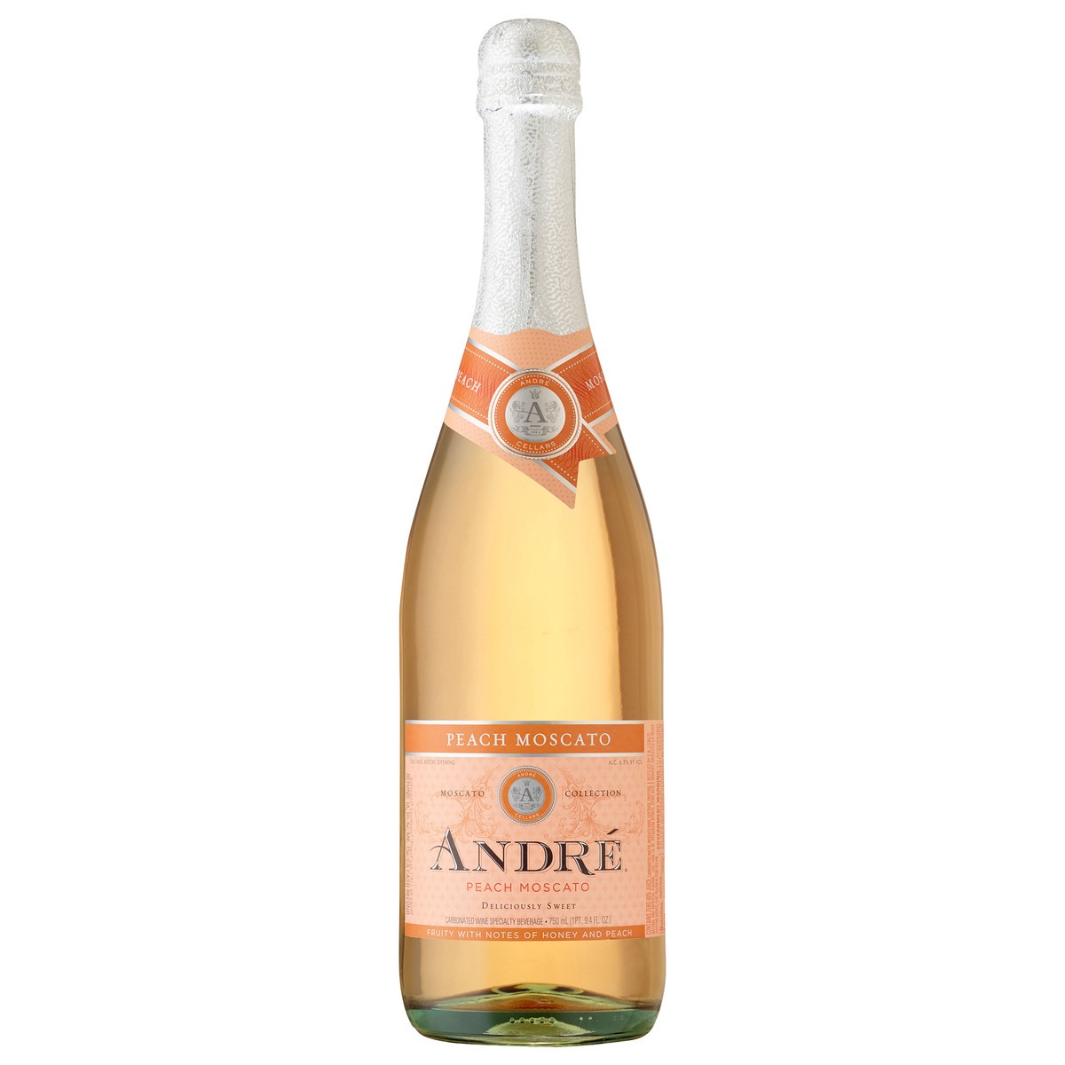 slide 1 of 7, André Peach Moscato Champagne Sparkling Wine 750ml, 25.4 fl oz