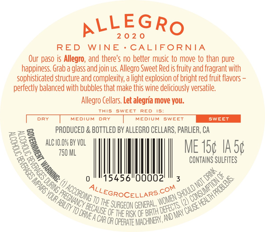 slide 4 of 4, Allegro California Sweet Red Wine 750 ml, 750 ml