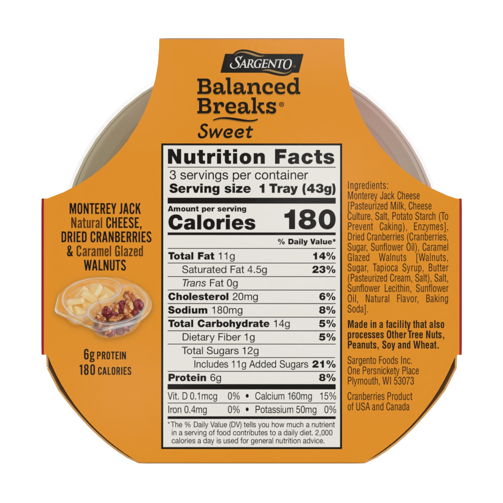 slide 2 of 7, Sargento Balanced Breaks Monterey Jack/Cranberry/Caramel Walnut, 3 ct; 4.5 oz