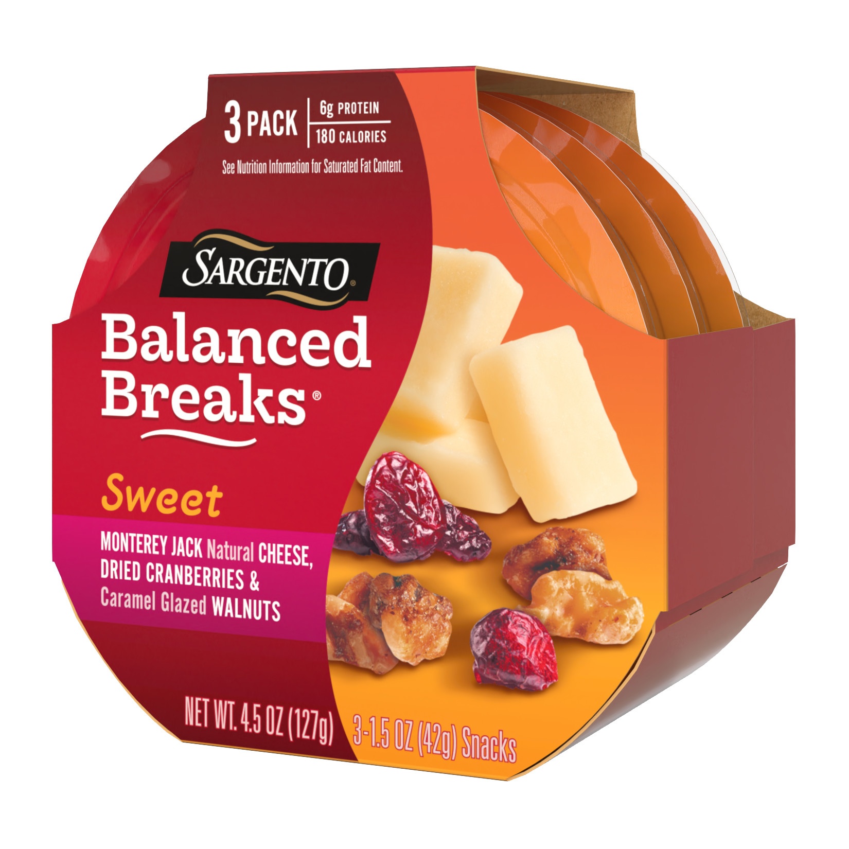 slide 4 of 7, Sargento Balanced Breaks Monterey Jack/Cranberry/Caramel Walnut, 3 ct; 4.5 oz