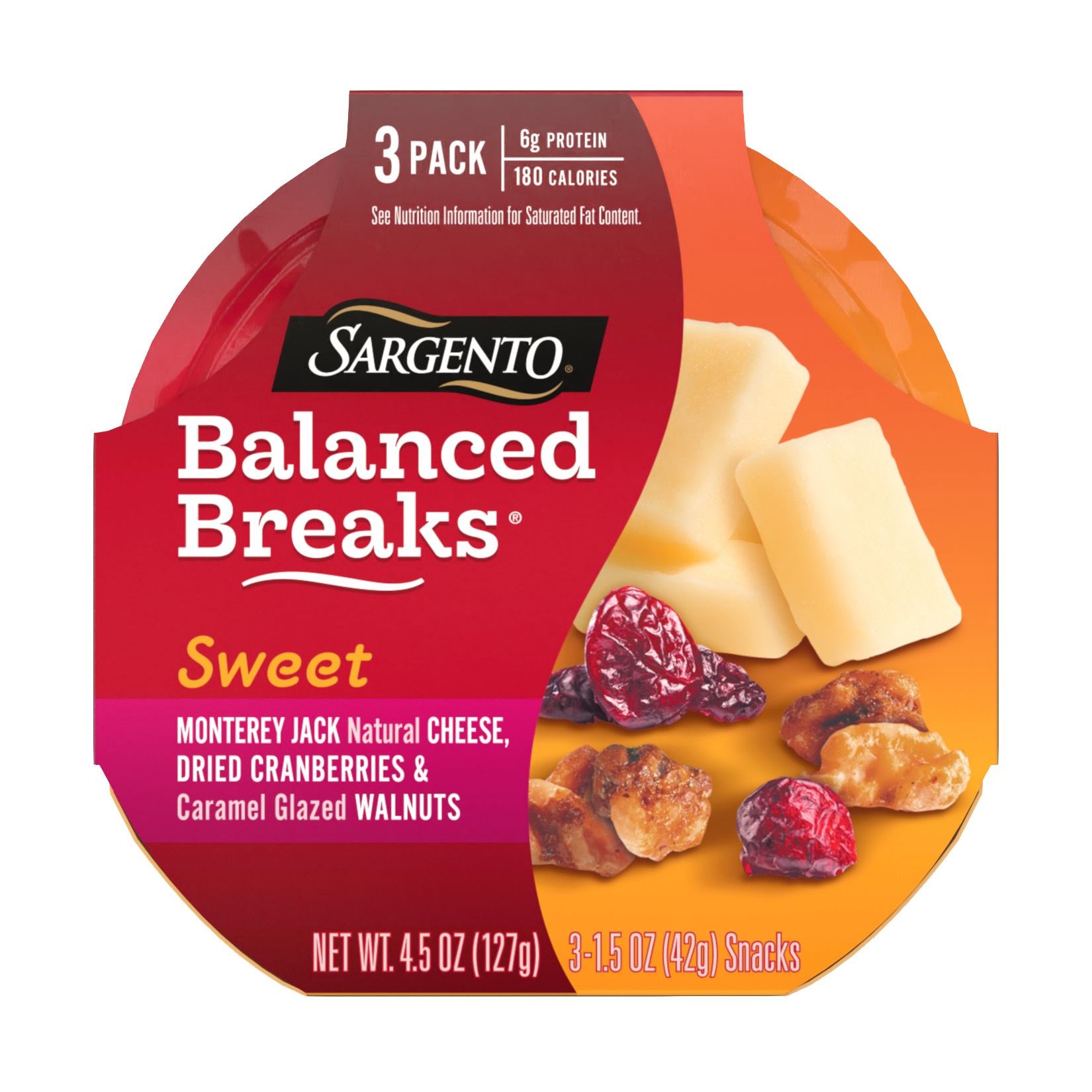 slide 1 of 7, Sargento Balanced Breaks Monterey Jack/Cranberry/Caramel Walnut, 3 ct; 4.5 oz