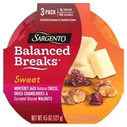 Sargento Sweet Balanced Breaks Monterey Jack Natural Cheese, Dried Cranberries and Caramel Glazed Walnuts, 3-Pack