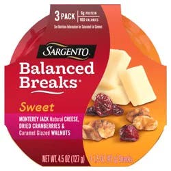 Sargento Sweet Balanced Breaks Monterey Jack Natural Cheese, Dried Cranberries and Caramel Glazed Walnuts, 3-Pack