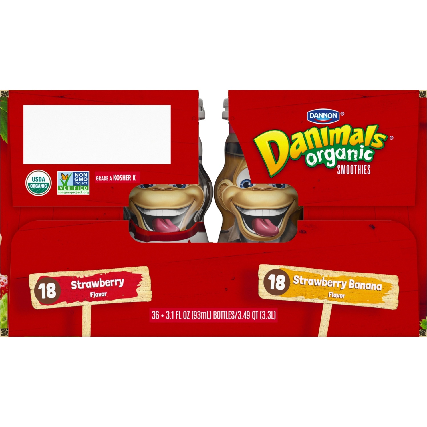 slide 5 of 5, Danimals Organic Strawberry & Strawberry Banana Variety Pack Smoothies Bottles, 3.1 fl oz