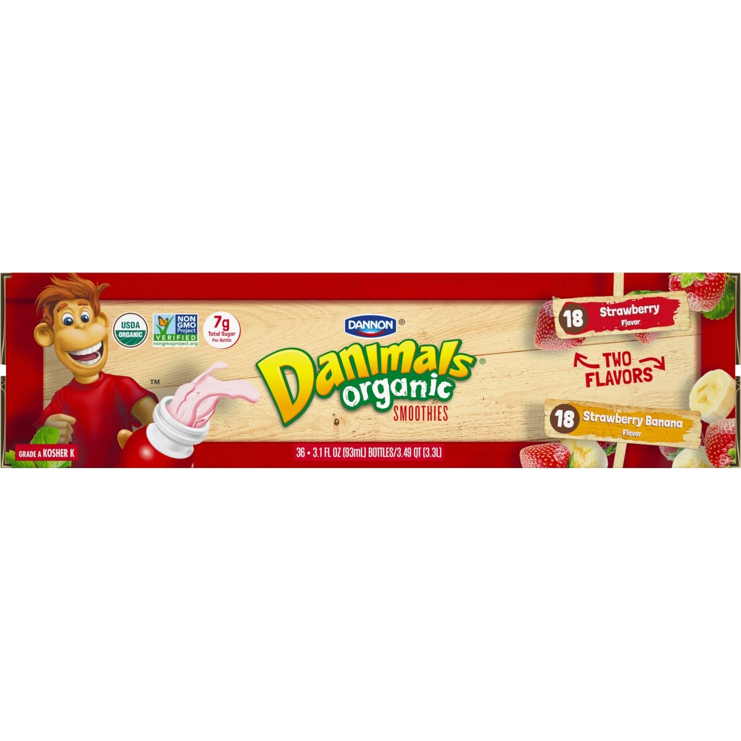 slide 2 of 5, Danimals Organic Strawberry & Strawberry Banana Variety Pack Smoothies Bottles, 3.1 fl oz
