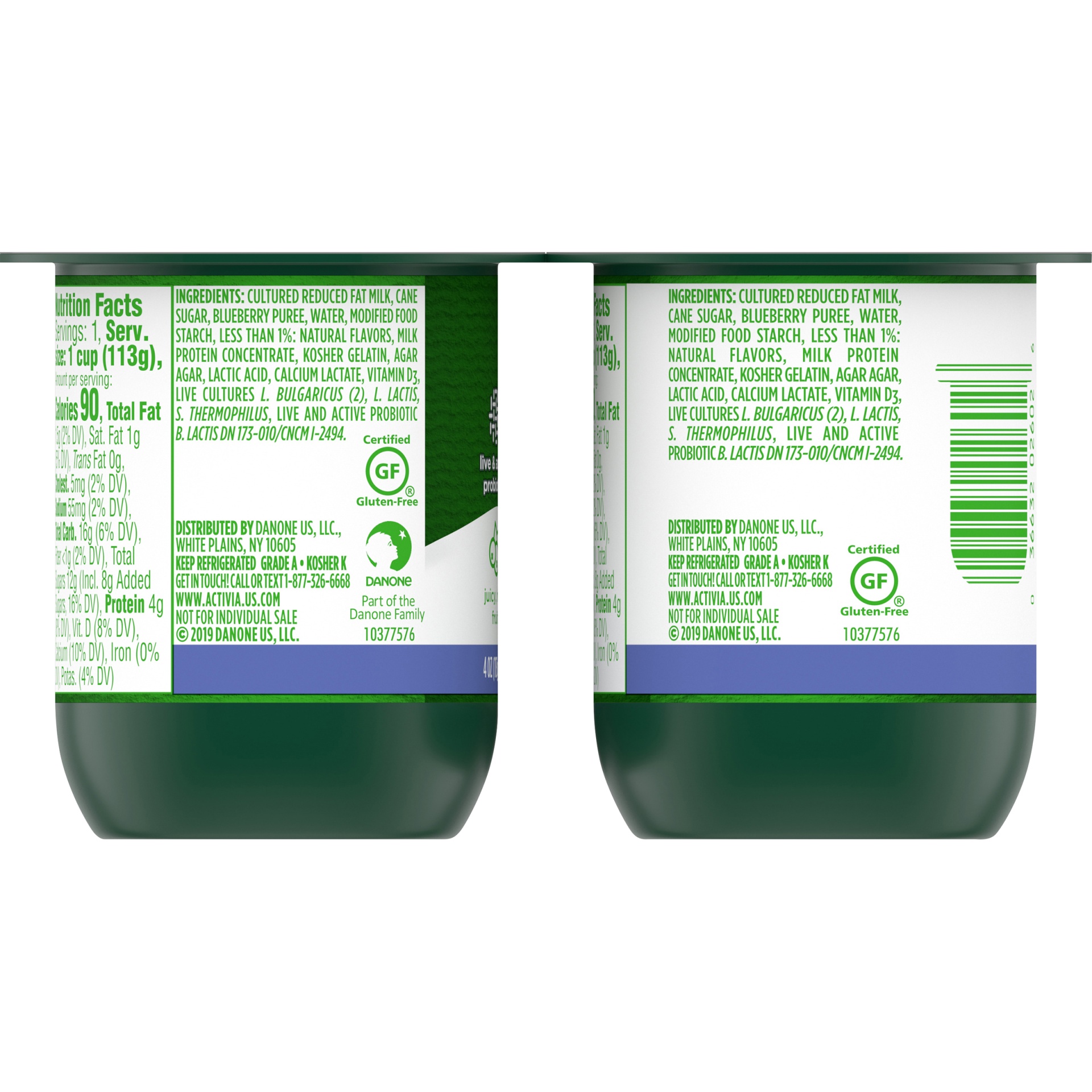 slide 2 of 8, Activia Low Fat Probiotic Blueberry Yogurt Cups, 4 oz