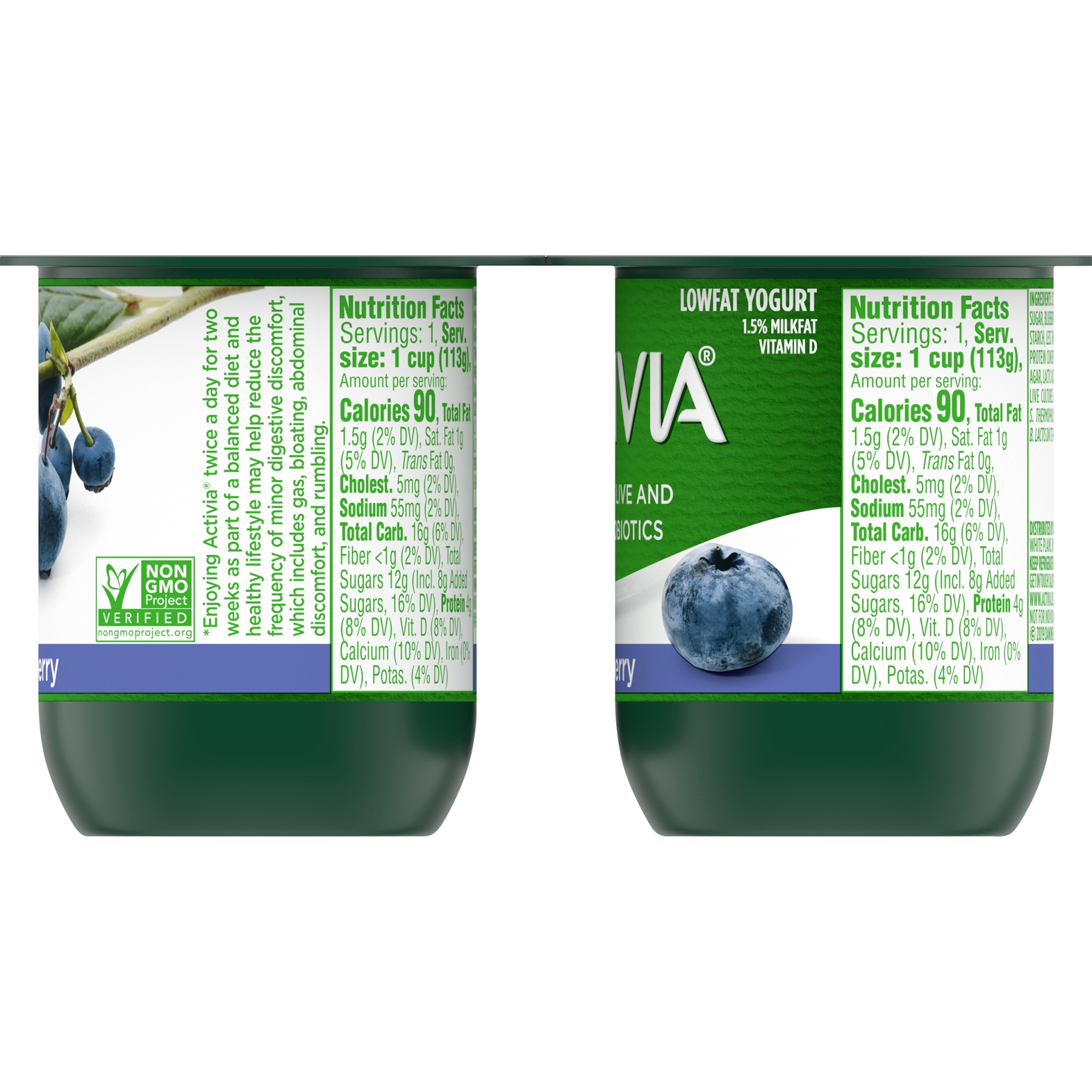 slide 8 of 8, Activia Low Fat Probiotic Blueberry Yogurt Cups, 4 oz