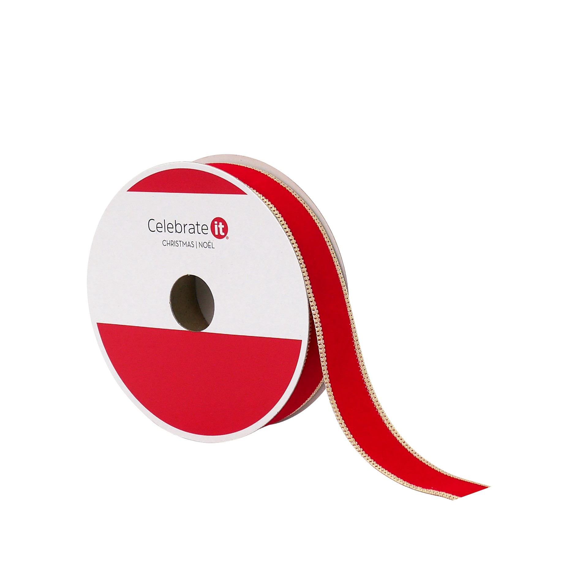 slide 2 of 3, 7/8" X 30ft. Red Velvet With Gold Edges Ribbon By Celebrate It, 7/8 in x 30 ft