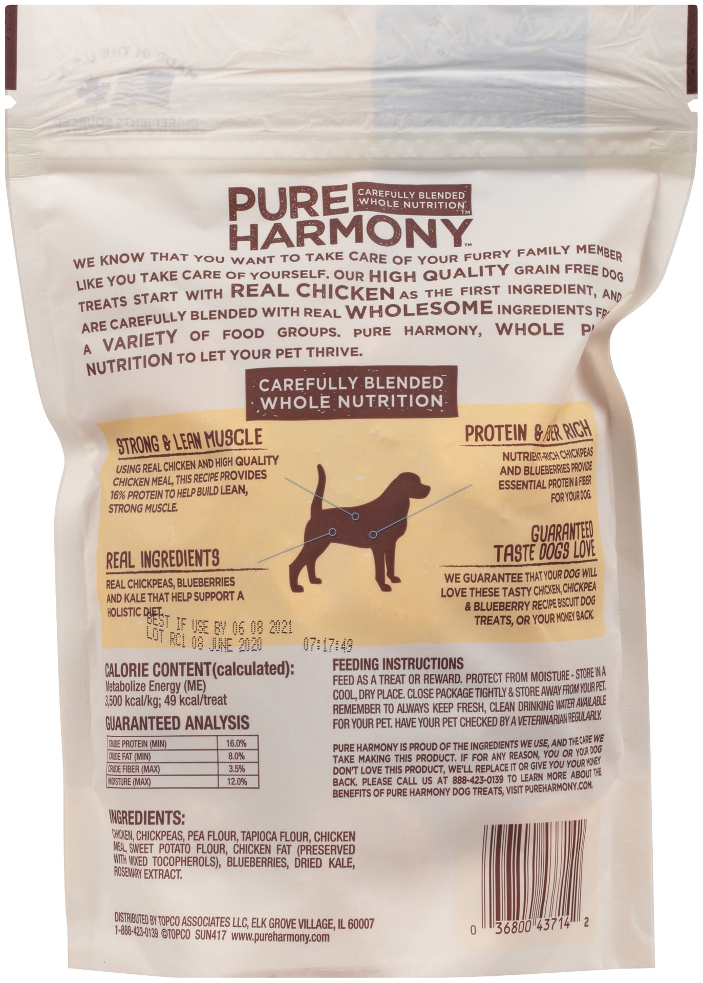 slide 5 of 6, Pure Harmony Grain Free Super Premium Chicken, Chickpea & Blueberry Recipe Biscuit Dog Treats 12 oz, 12 oz