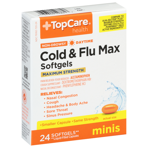 slide 1 of 1, TopCare Daytime Non-Drowsy Cold & Flu Max Softgels Minis, 24 ct