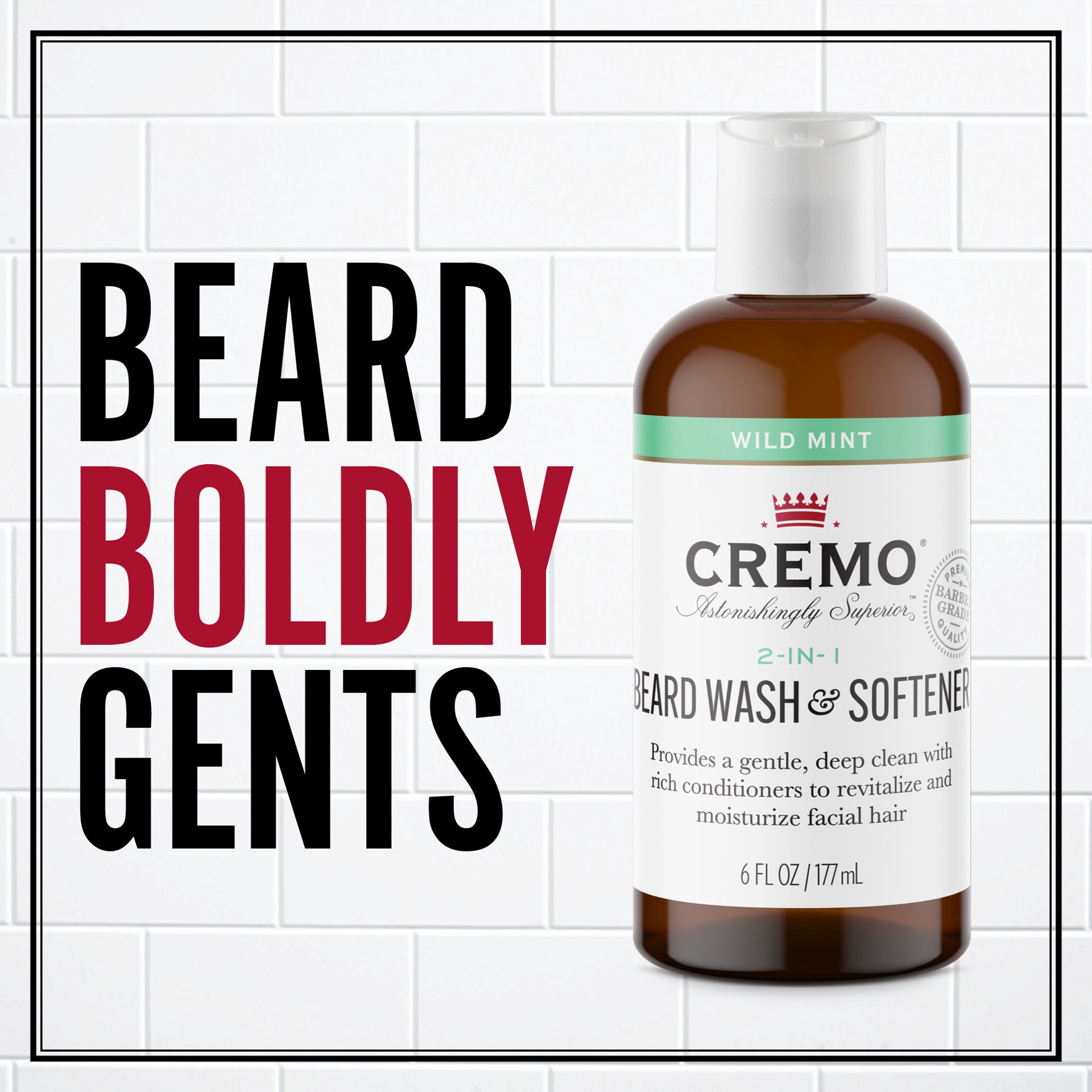 slide 7 of 7, Cremo Astonishingly Superior 2-in-1 Wild Mint Beard Wash & Softener 6 oz, 6 oz