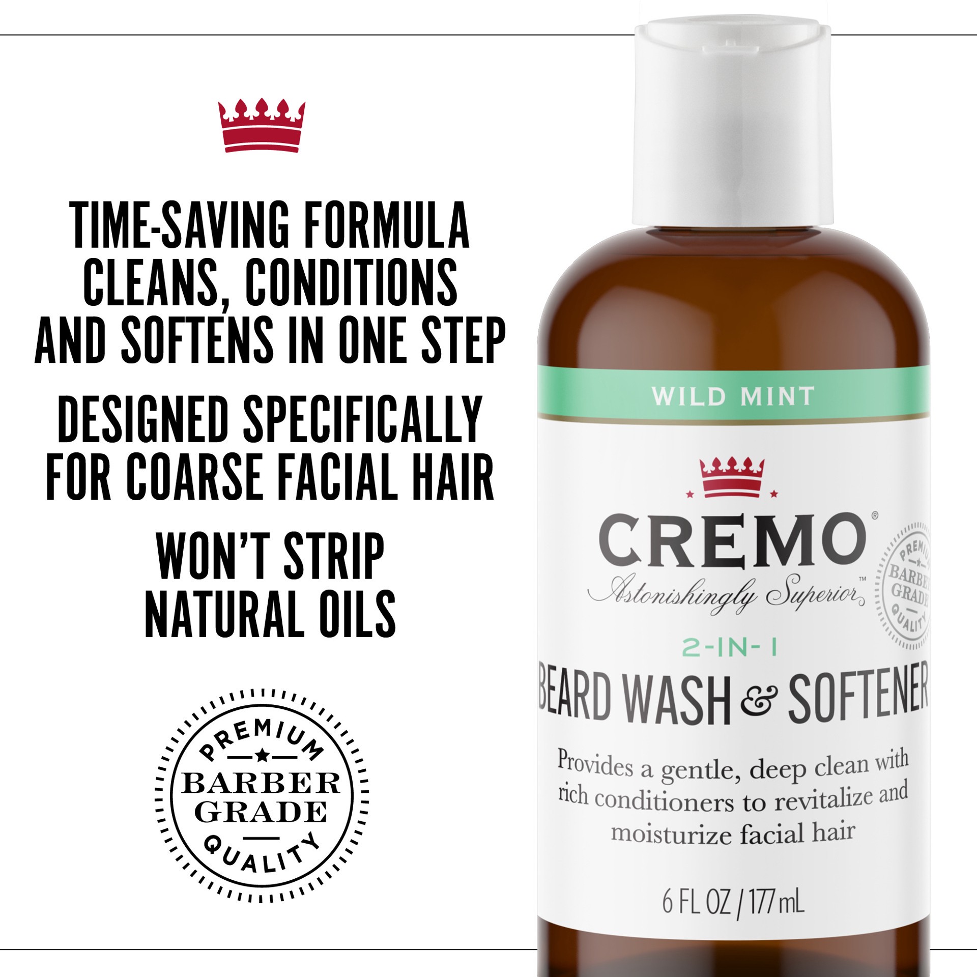 slide 2 of 7, Cremo Astonishingly Superior 2-in-1 Wild Mint Beard Wash & Softener 6 oz, 6 oz