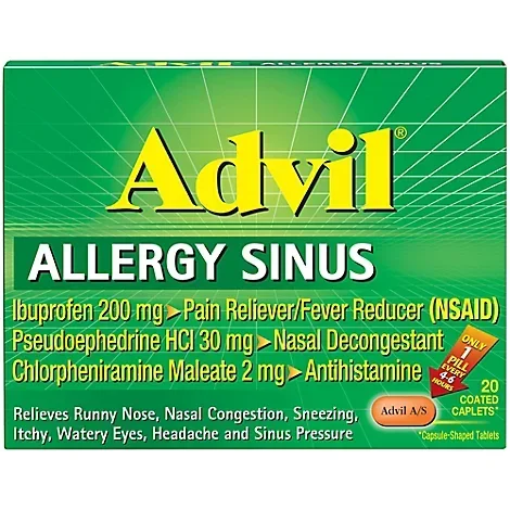 slide 1 of 1, Advil Allergy Sinus 20 Coated Caplets - 20 CT, 