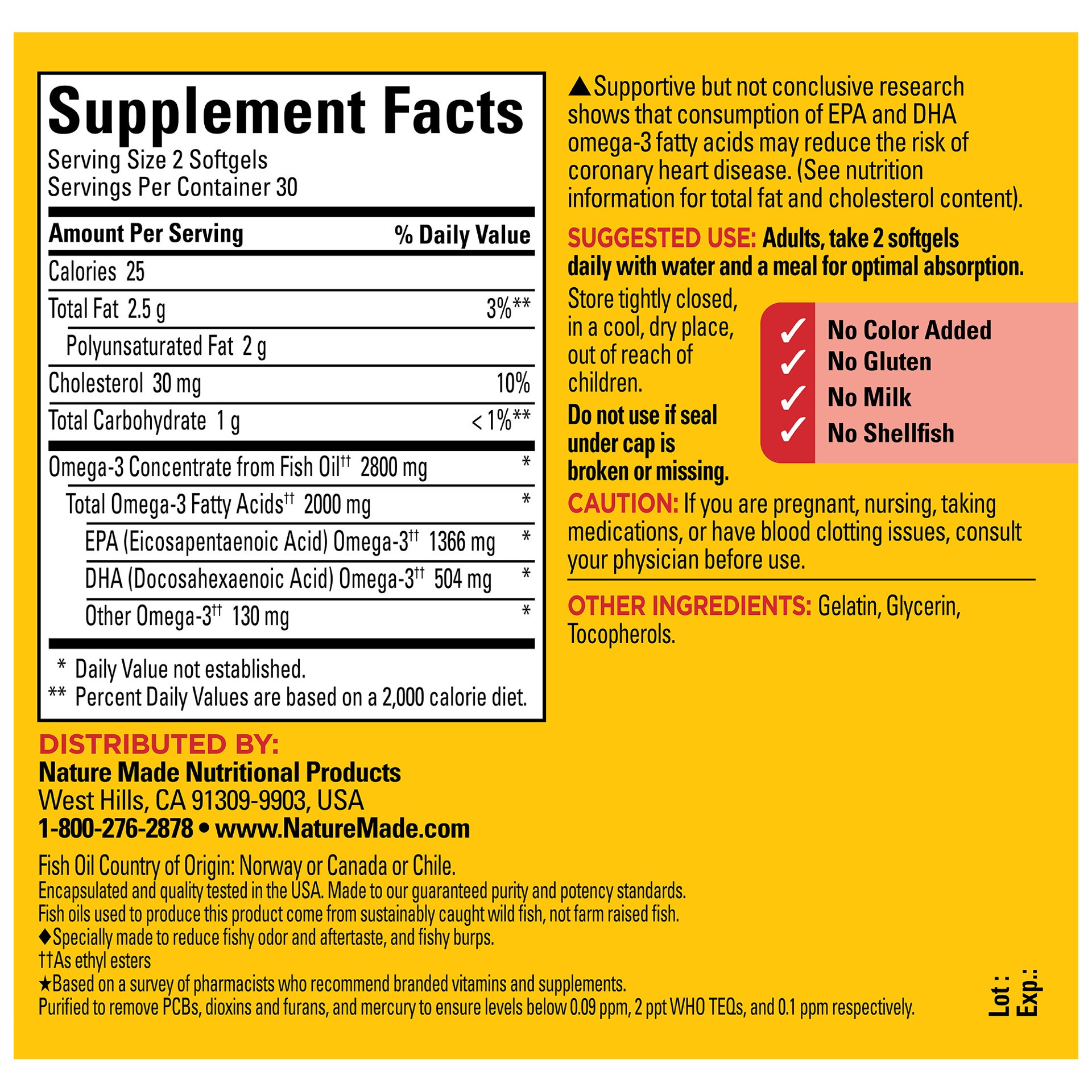 slide 3 of 7, Nature Made Fish Oil 2800mg Omega-3 Softgels - 60ct, 60 ct