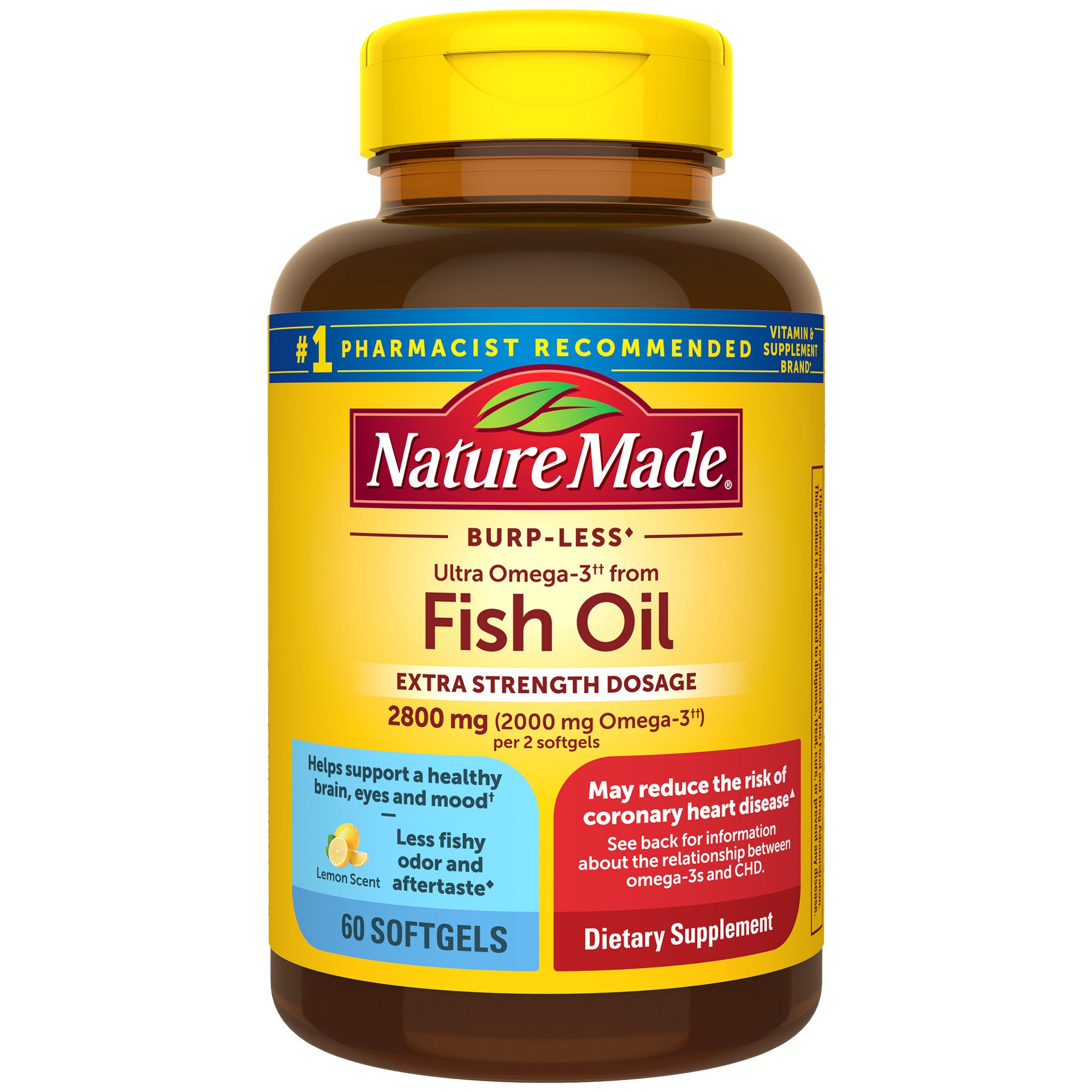 slide 1 of 7, Nature Made Extra Strength Omega 3 Fish Oil Supplements, 2800mg, Fish Oil Omega 3 Supplements as Ethyl Esters for Healthy Heart, Brain, Eyes, Mood Support, 60 Softgels, 30 Day Supply, 60 ct