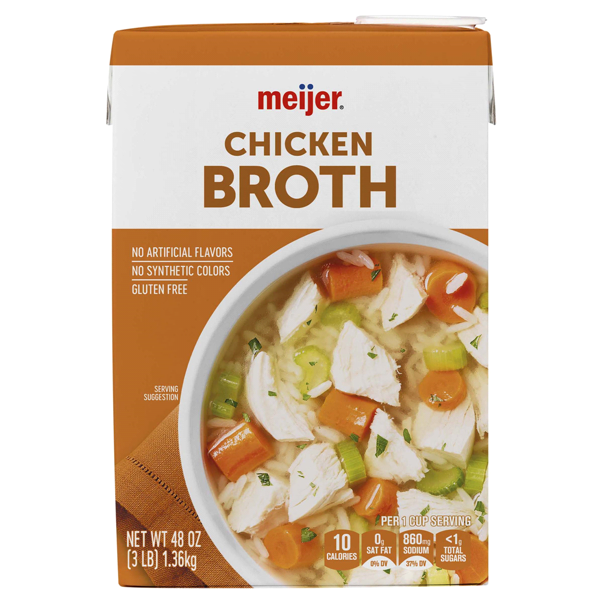 slide 1 of 17, Meijer Fat Free Chicken Broth, 48 oz