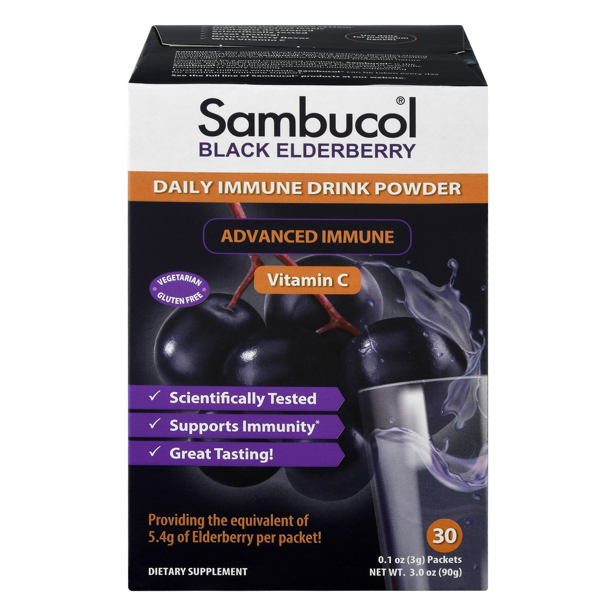 slide 1 of 9, Sambucol Vitamin C Powder Black Elderberry 30 ea, 30 ct