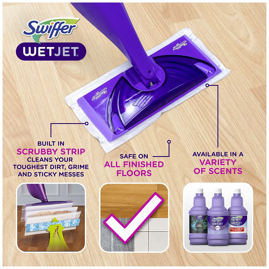 slide 5 of 5, Swiffer Wet Jet Mop Refill Solution, Wood, Laminate, Tile, Floor Cleaner, Lavender, 1.25 Liters, 42.2 fl oz