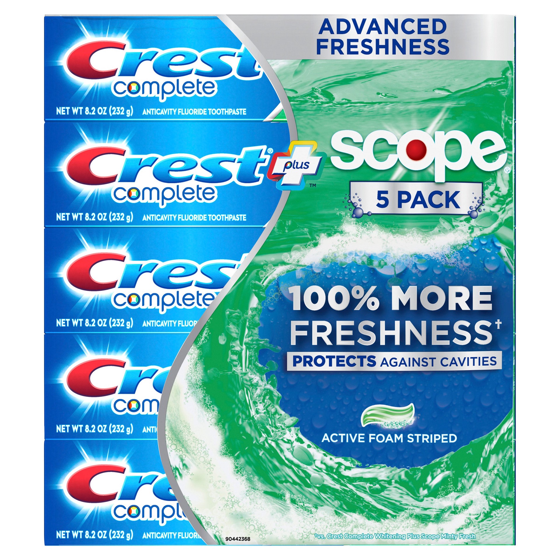 slide 1 of 1, Crest Complete + Scope Advanced Active Foam Toothpaste, 8.2 oz, 5 pack, 