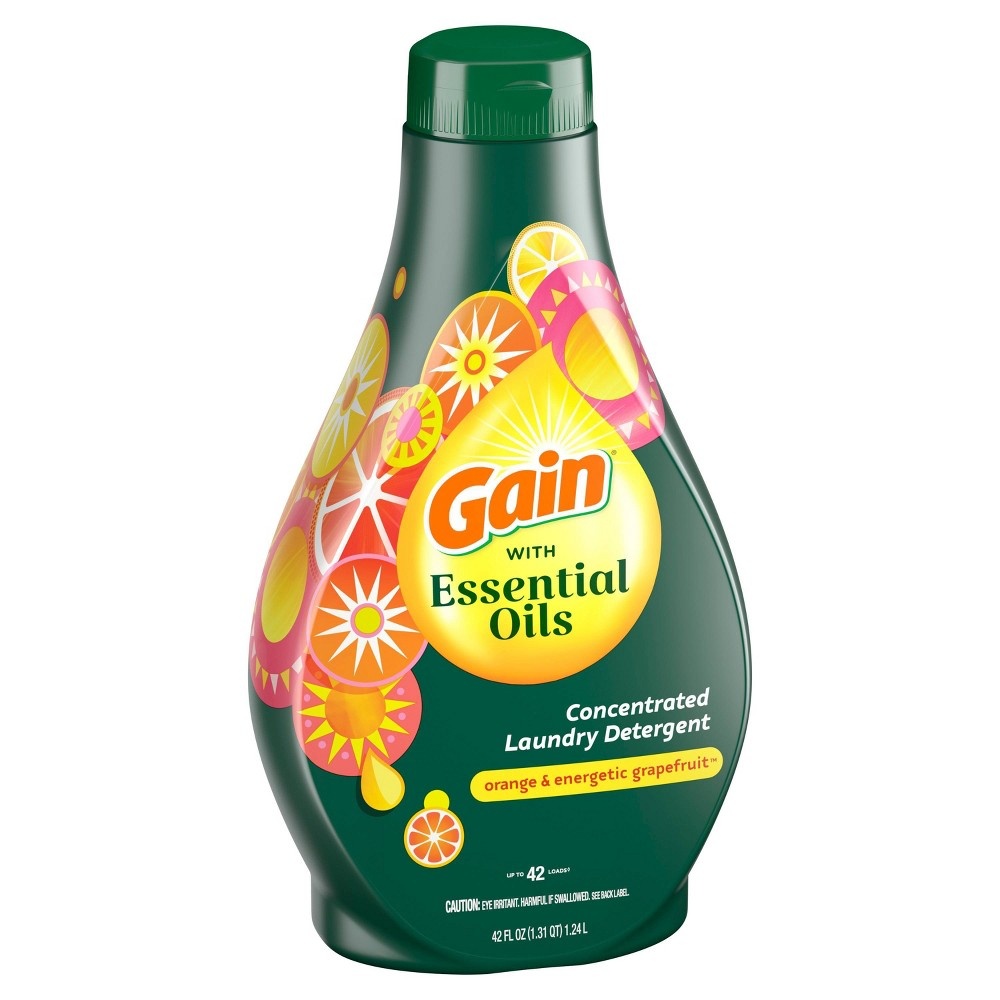 slide 2 of 3, Gain with Essential Oils Orange & Energetic Grapefruit Liquid Laundry Detergent - The Uplifting Scent, 42 fl oz