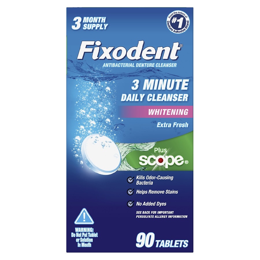 slide 1 of 1, Fixodent Plus Scope Daily Denture Cleaner Tablets (3 Month Supply), 90 ct