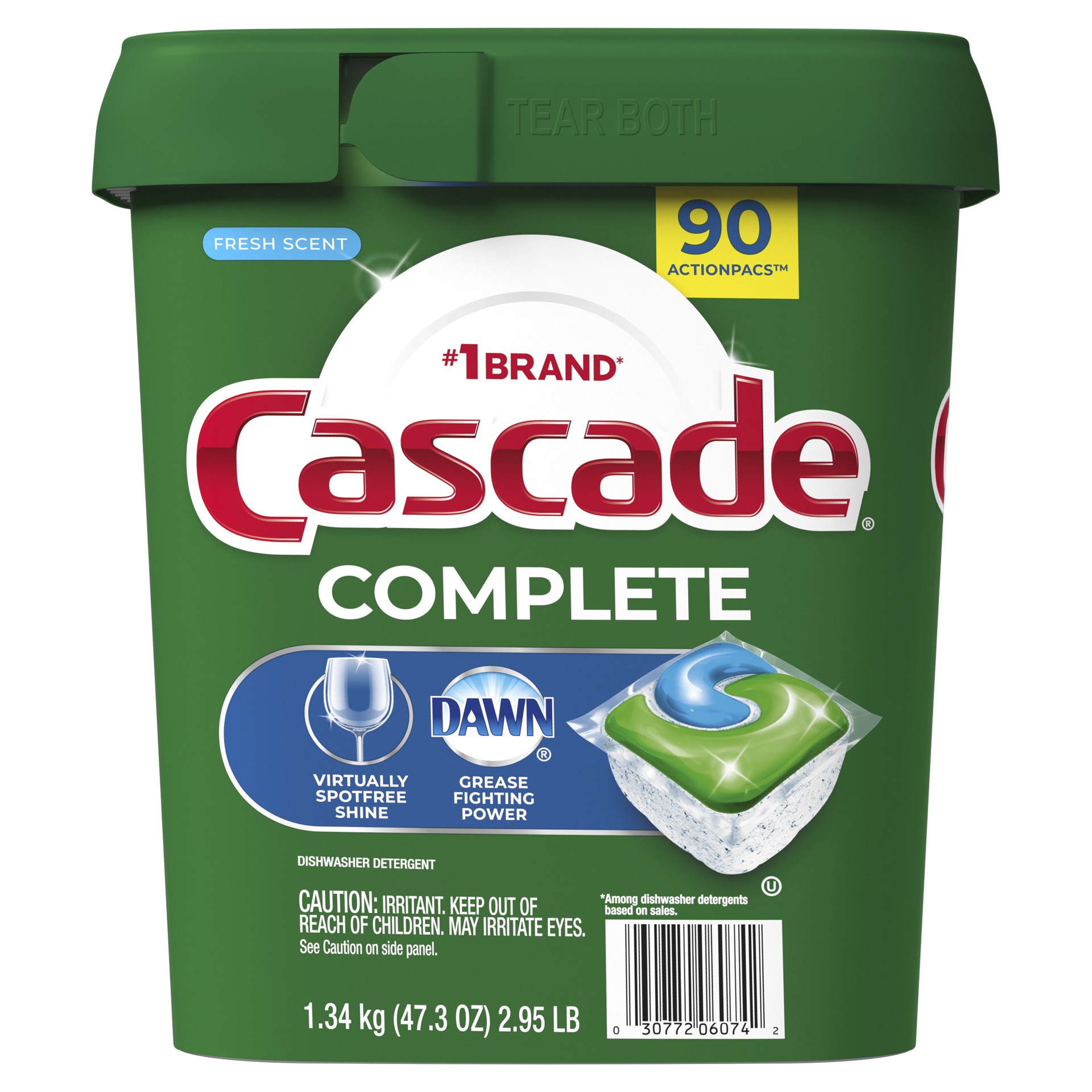 slide 1 of 1, Cascade Complete Dawn Fresh Scent Action Pacs Dishwasher Detergent, 