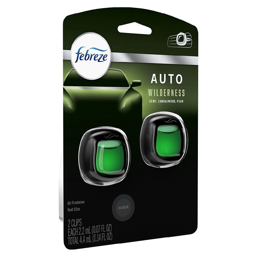 slide 3 of 4, Febreze Auto Odor-Eliminating Car Freshener Vent Clip, Wilderness, 2 ct; 0.07 oz