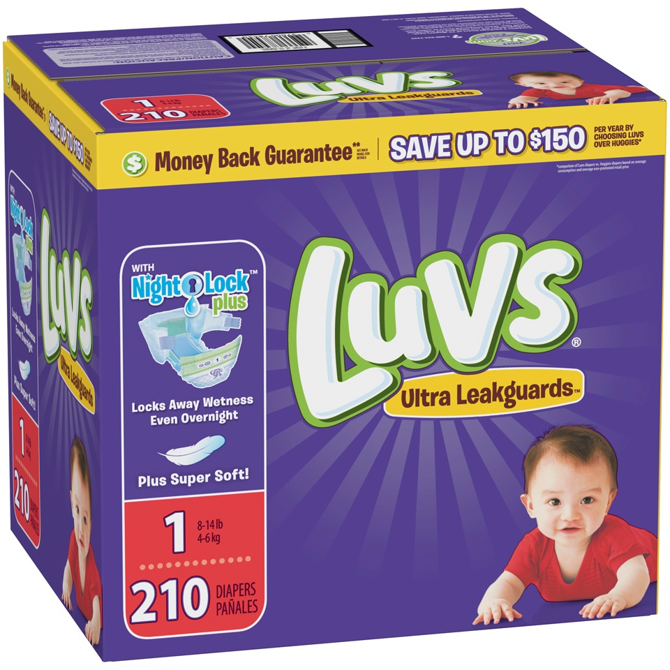 slide 3 of 4, Luvs Triple Leakguards Extra Absorbent Diapers Size 1, 210 ct