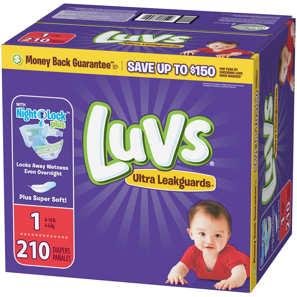 slide 4 of 4, Luvs Triple Leakguards Extra Absorbent Diapers Size 1, 210 ct