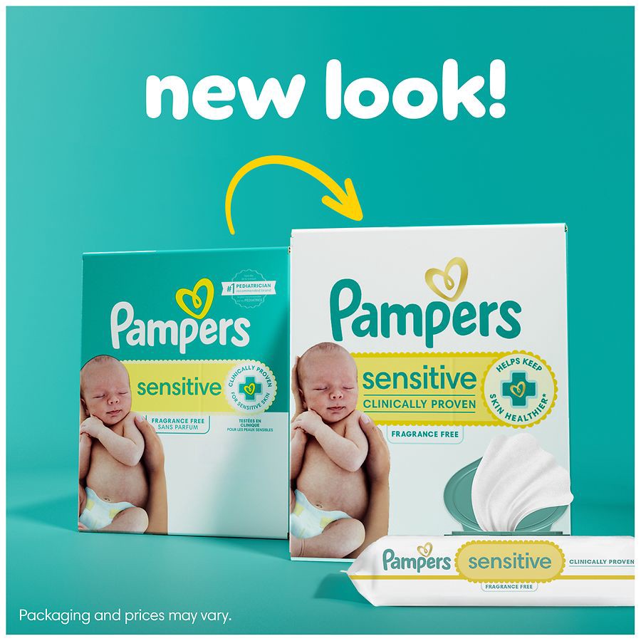 slide 5 of 5, Pampers Baby Wipes Pampers Sensitive, Clinically Proven, Fragrance Free, Water Based, Hypoallergenic Baby Wipes, 168 Baby Wipes Total (2X Flip-Top Packs), 168 ct