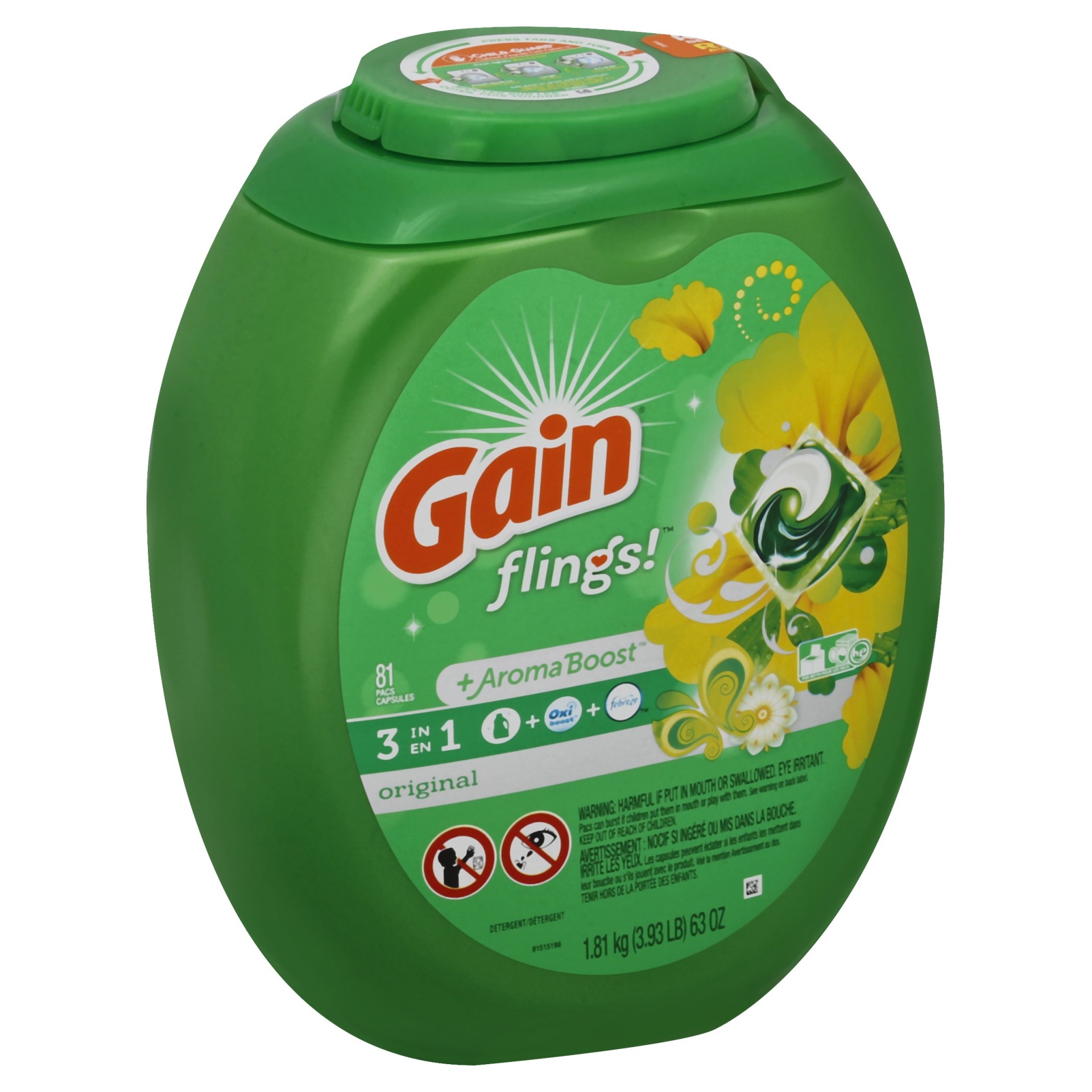 slide 1 of 3, Gain flings! Laundry Detergent Pacs Original, 81 ct