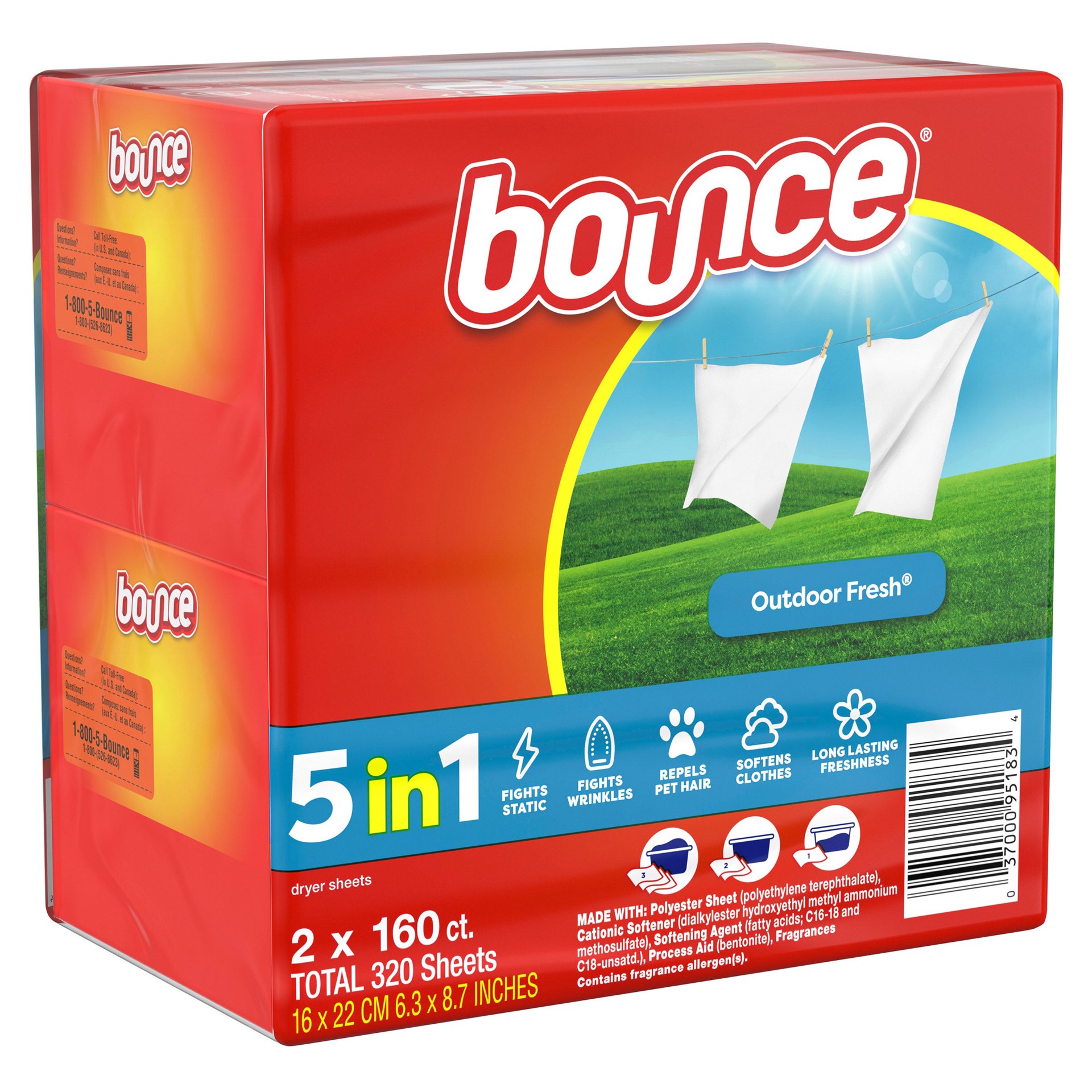 slide 1 of 1, Bounce Dryer Sheets, Outdoor Fresh, 160 count, 2 pack, 