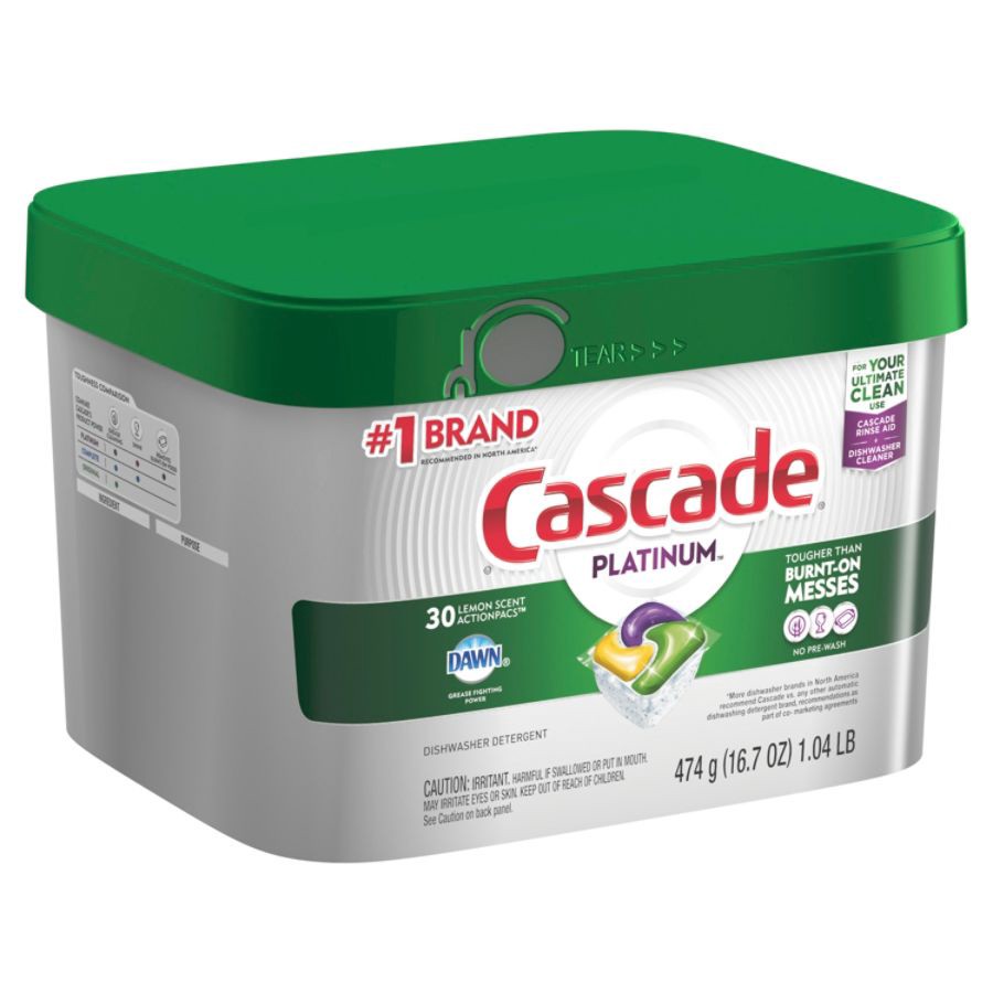 slide 4 of 10, Cascade Dishwasher Detergent, Lemon Scent, Action Pacs 30 Pacs, 30 ct