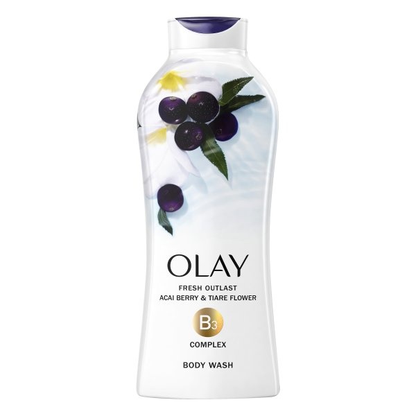 slide 1 of 4, Olay Fresh Outlast Revitalizing Acai Berry &&nbsp;Tiare&nbsp;Flower&nbsp;Body Wash, 22 oz