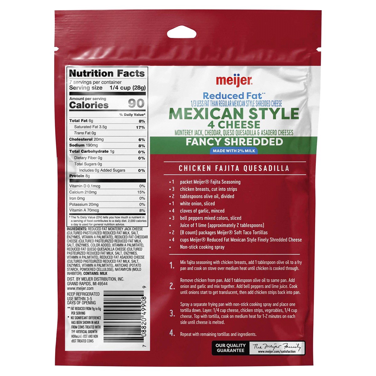 slide 2 of 2, Meijer Reduced Fat Shredded Mexican Style 4 Cheese, 7 oz