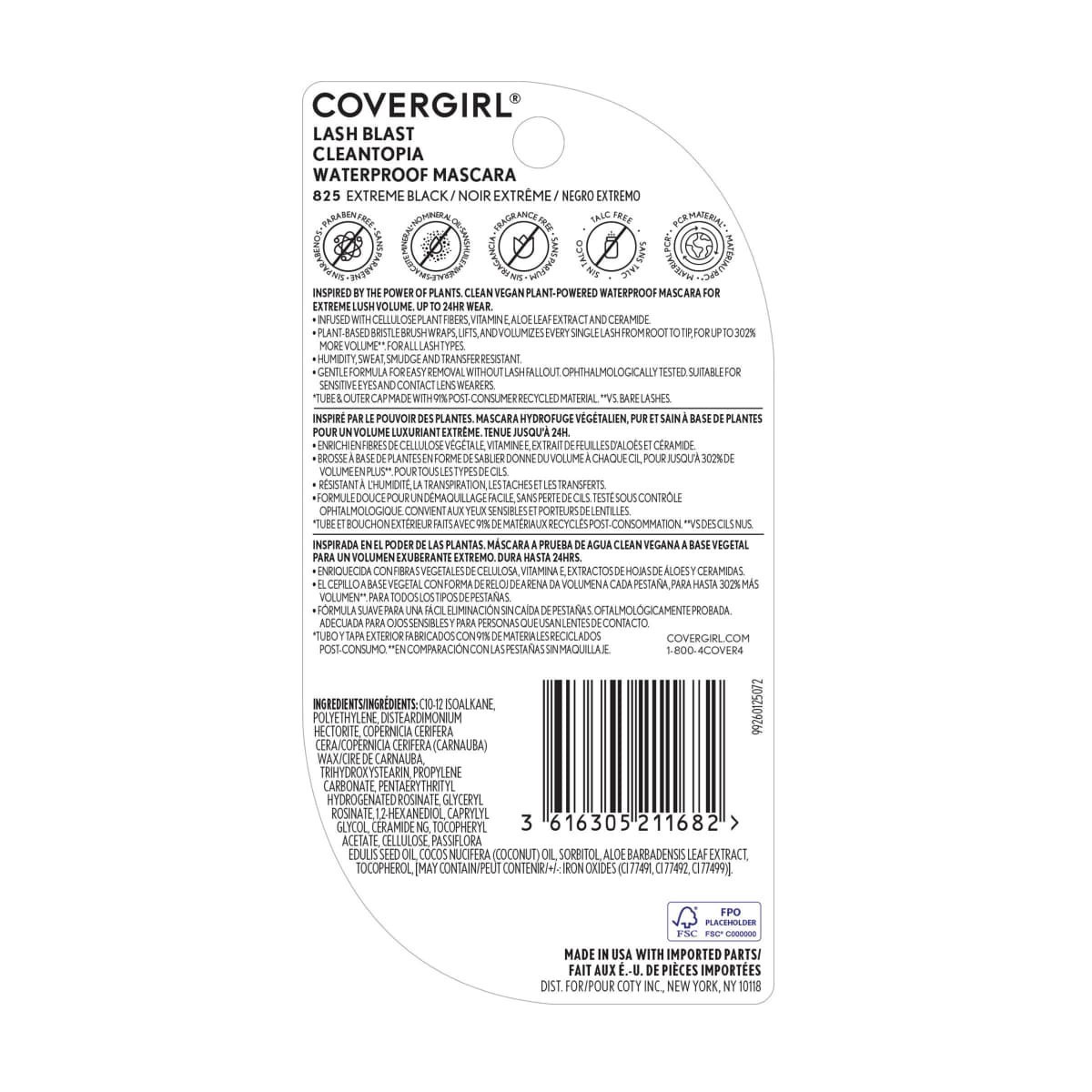 slide 5 of 9, Cover Girl COVERGIRL Lash Blast Cleantopia Waterproof Mascara Extreme Black, 0.44 oz