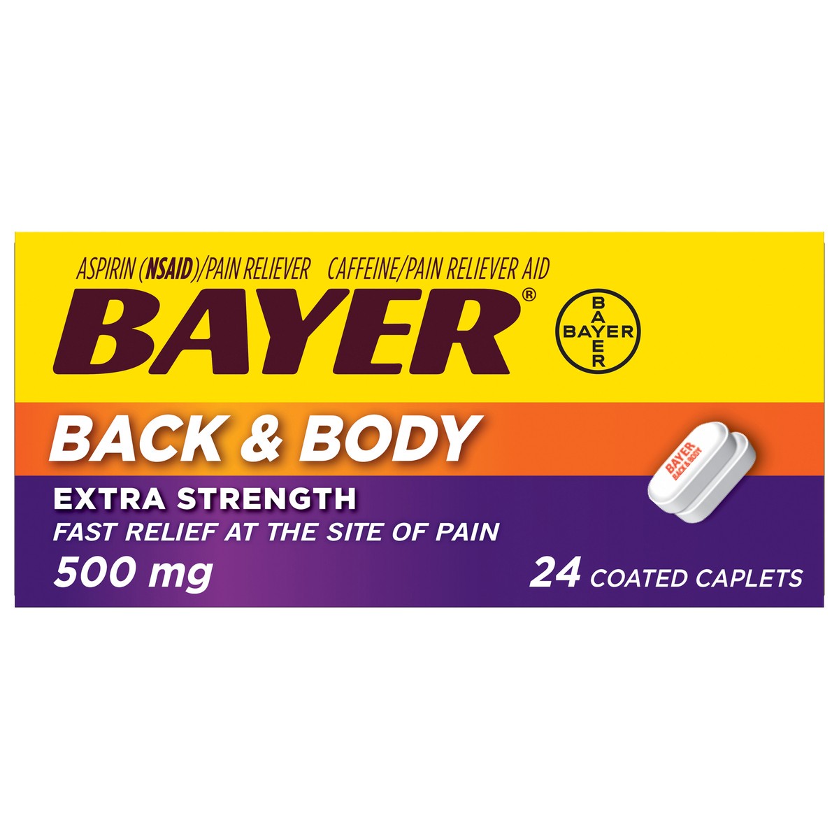 slide 1 of 9, Bayer Coated Caplets 500 mg Extra Strength Aspirin 24 ea Box, 24 ct