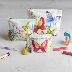 Butterfly Zippered Pouch, Set Of 3