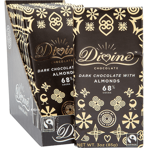 slide 1 of 1, Divine Chocolate Bar, Dark Chocolate, Whole Almonds, 3.5 oz