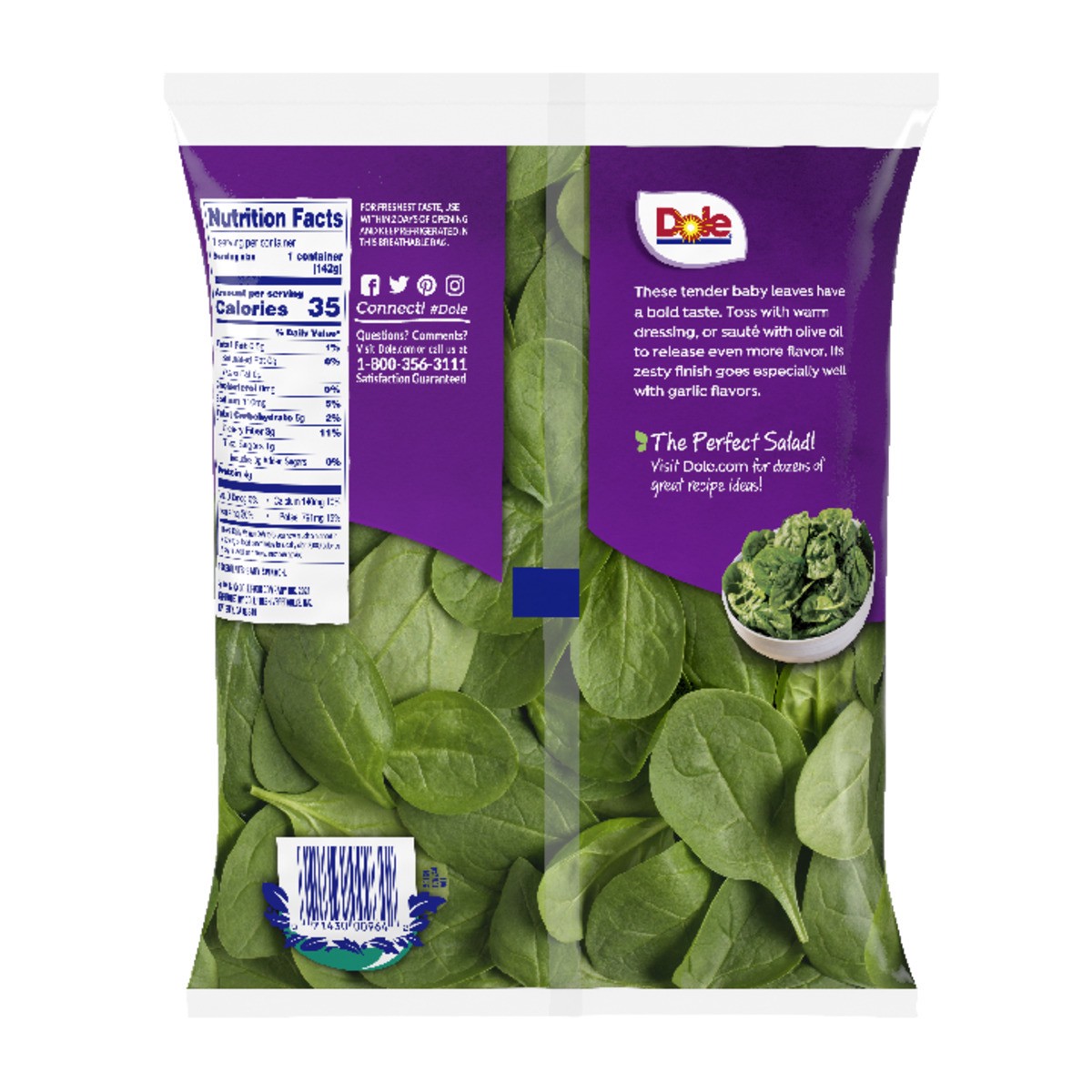 slide 2 of 7, Dole Baby Spinach, 5 oz