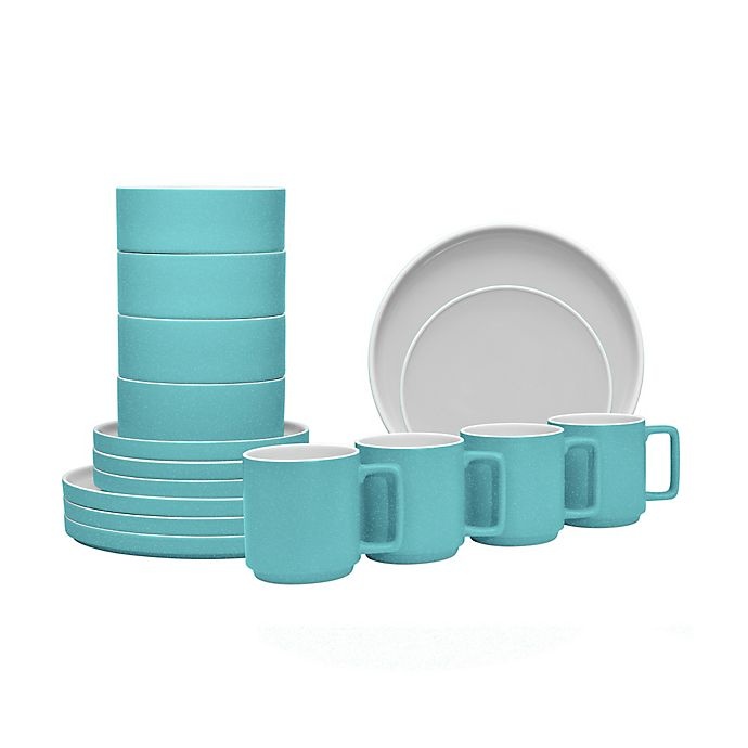 slide 2 of 3, Noritake ColorTrio Stax Dinnerware Set - Turquoise/Grey, 16 ct