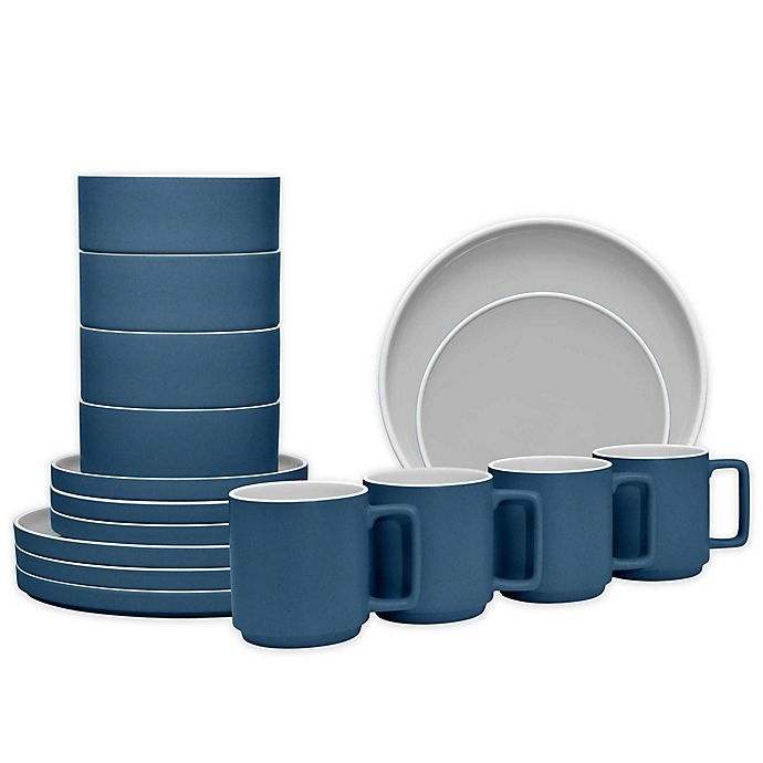 slide 2 of 3, Noritake ColorTrio Stax Dinnerware Set - Blue/Grey, 16 ct