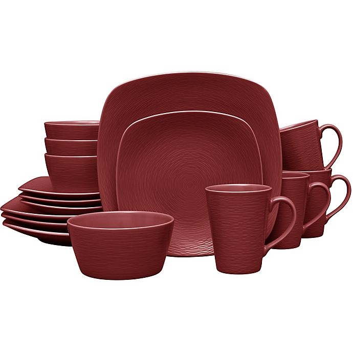 slide 1 of 1, Noritake Red on Red Swirl Square Dinnerware Set, 16 ct