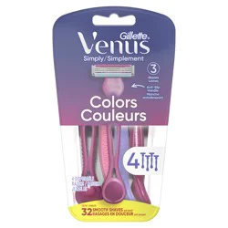 Gillette Venus Simply 3 Colors Disposable Razors, 4 Count