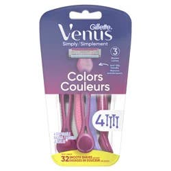 Gillette Venus Simply 3 Colors Disposable Razors, 4 Count