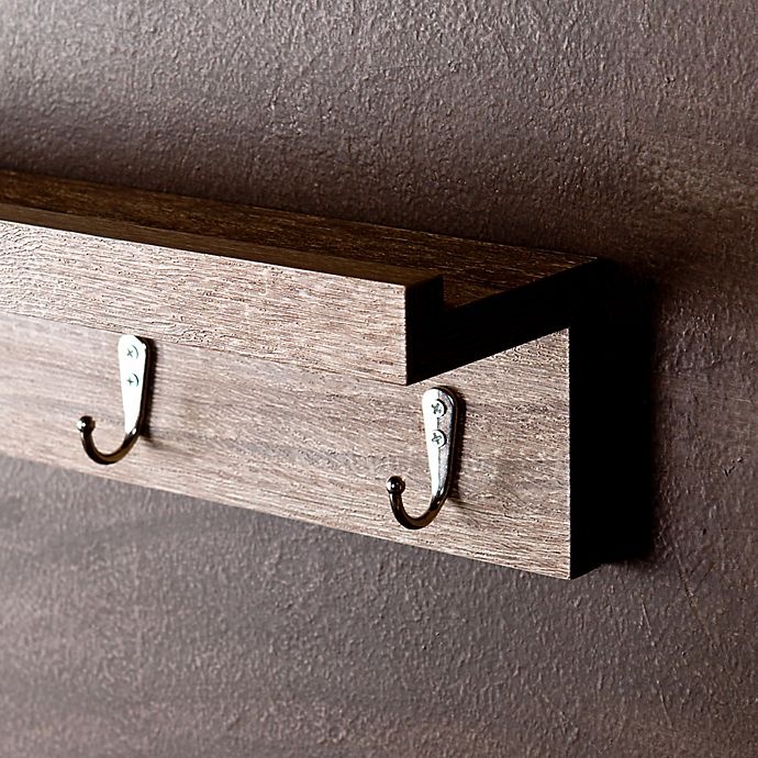 slide 2 of 7, Southern Enterprises Argo Wall Mount Oak Shelf with Hooks - Grey, 1 ct