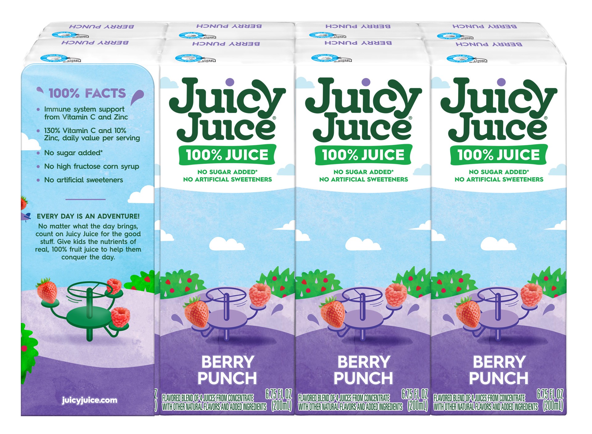 slide 2 of 4, Juicy Juice 100% Juice Immune System Support From Vitamin C And Zinc, Berry Punch, 8 Count, 6.75 Fl Oz Juice Boxes, 8 ct