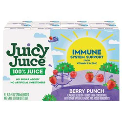 Juicy Juice 100% Juice Immune System Support From Vitamin C And Zinc, Berry Punch, 8 Count, 6.75 Fl Oz Juice Boxes