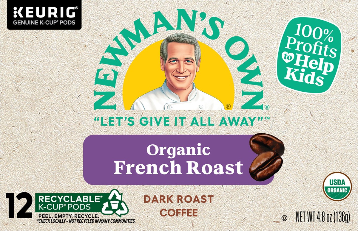 slide 4 of 7, Newman's Own French Roast Keurig Single-Serve K-Cup Pods, Dark Roast Coffee, 12 Count, 12 ct