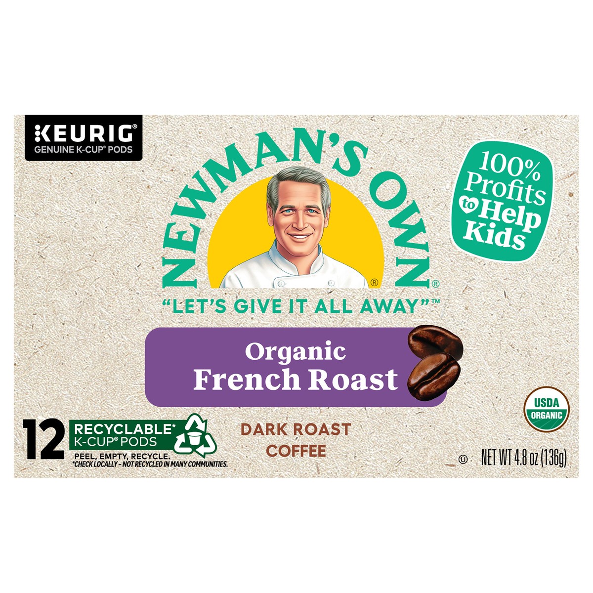 slide 1 of 7, Newman's Own French Roast Keurig Single-Serve K-Cup Pods, Dark Roast Coffee, 12 Count, 12 ct